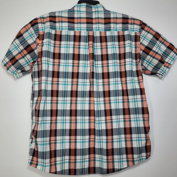 Patagonia Men's Large White Green Orange Black Plaid Button Up Cotton Polyester - Picture 3 of 5